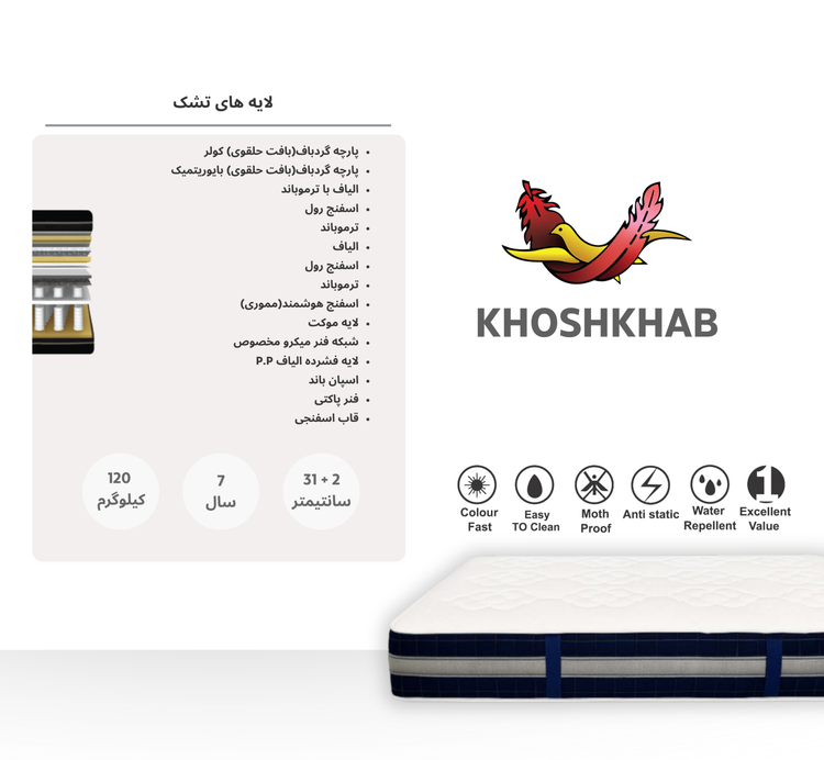 تشک تخت خوشخواب مدل ام بی ام پلاس سی کولر